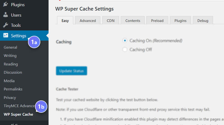 WP Super Cahce step1