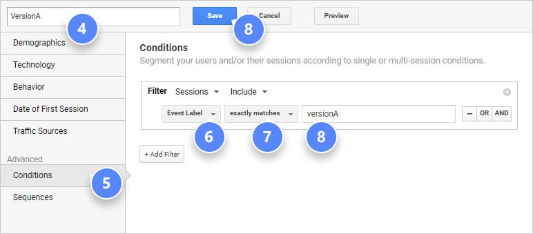 Analytics segmentation condition