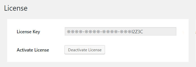 A screenshot of the license field showing that the license is hidden