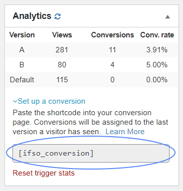 Built-in analytics conversion shortcode