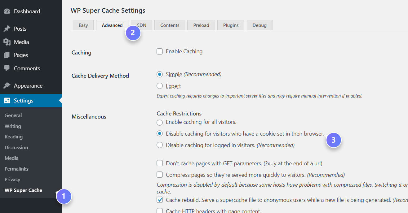 WordPress Super Cache Cookies