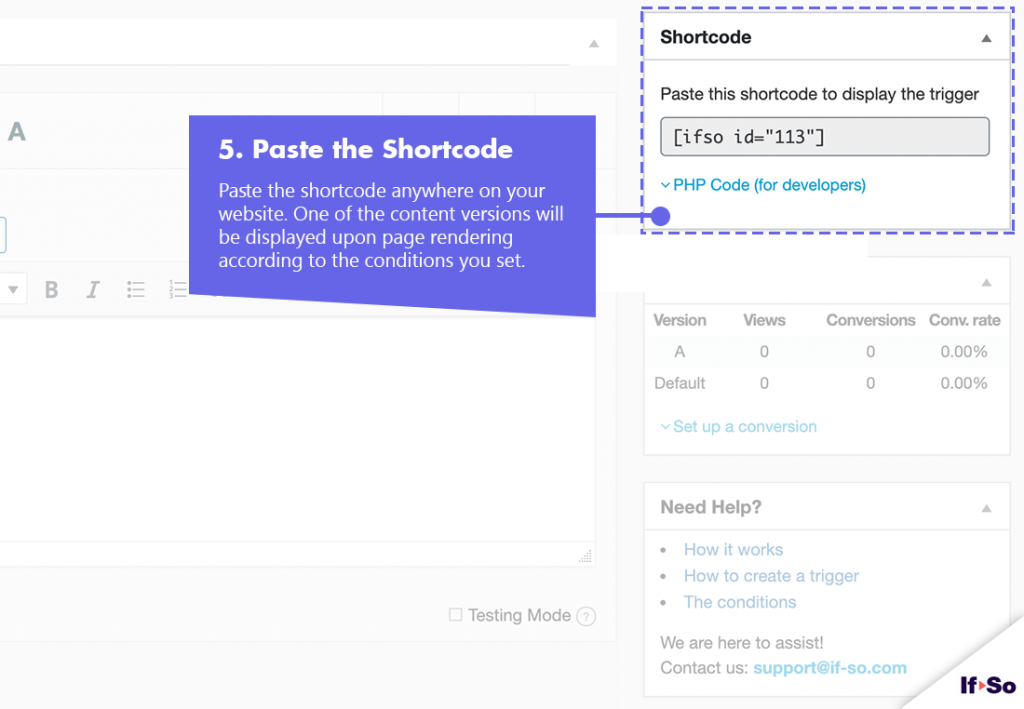 Dynamic link paste the shortcode