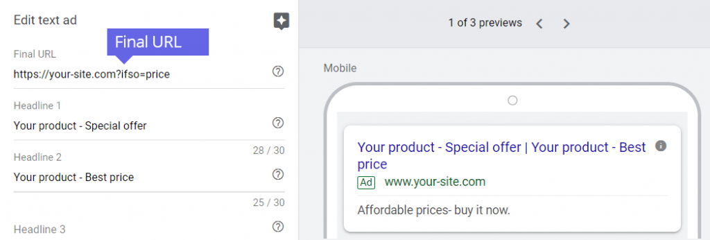 Google Ads Ad level Final URL