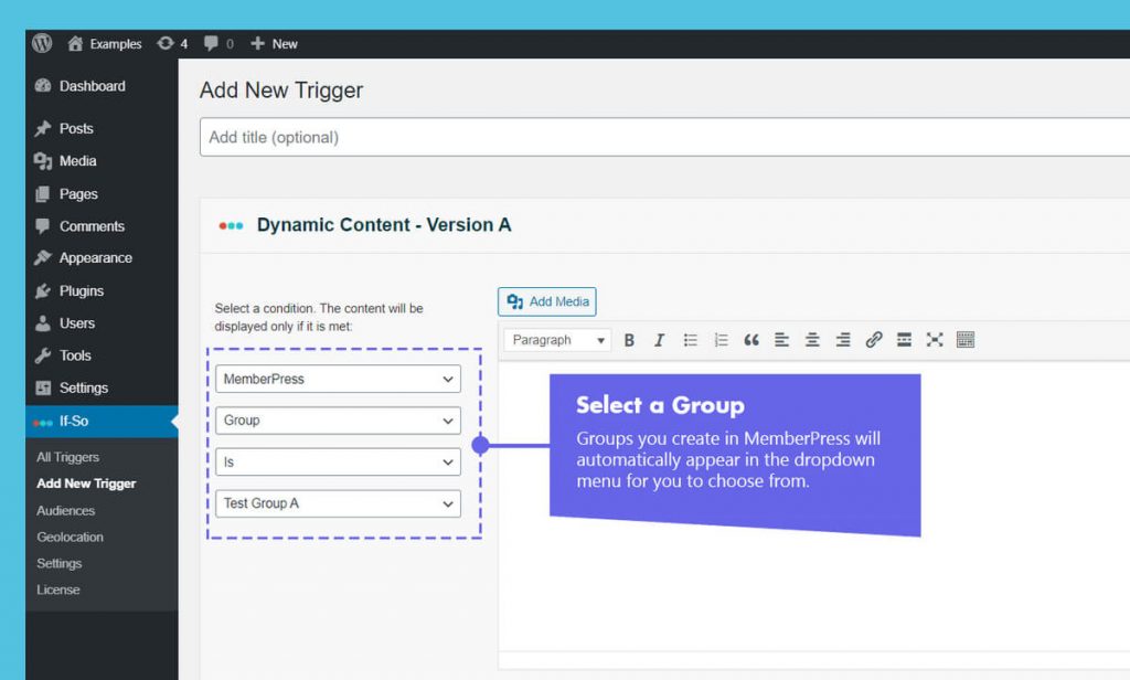 Dynamic Content for MemberPress 5 Select a Group
