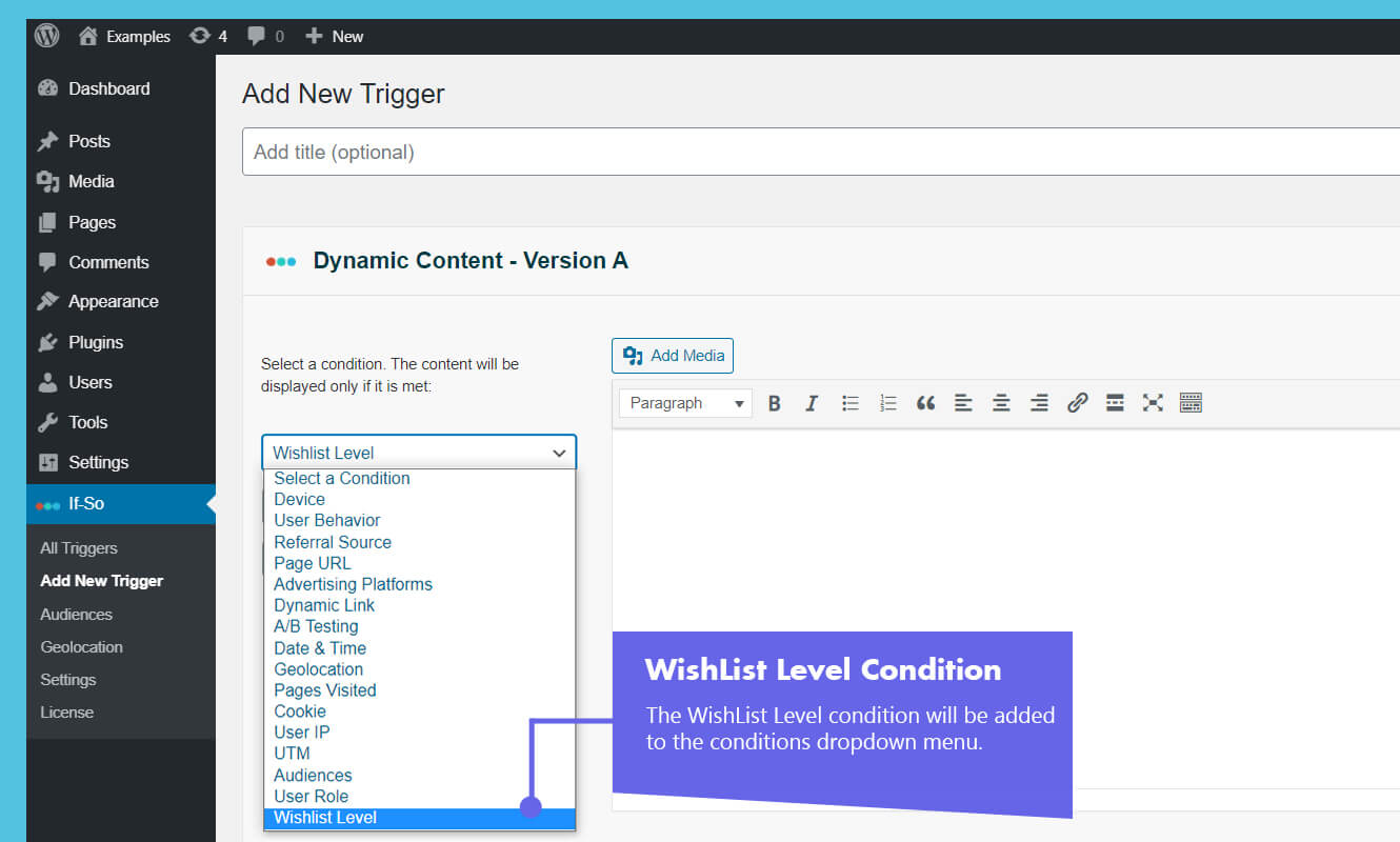 Dynamic Content for WishList Member 4 WishList Level Condition SS1