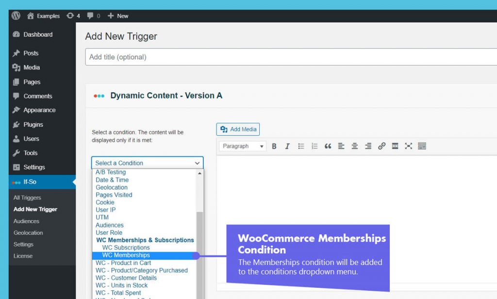 WooCommerce Memberships Condition