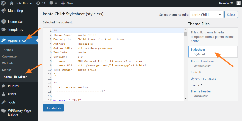 add custom CSS to WordPress using the file editor