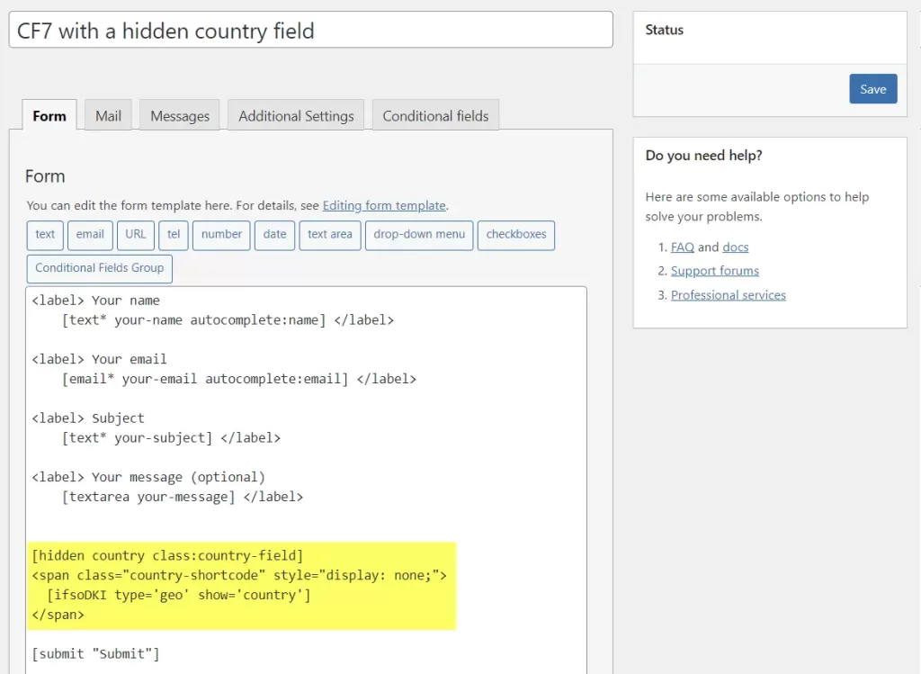 Contact Form 7 hidden country field