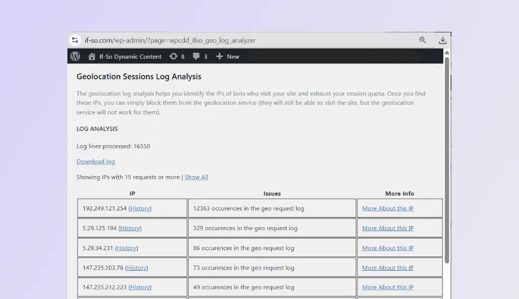Troubleshooting inaccurate geolocation session count 3 Geolocation log file analysis