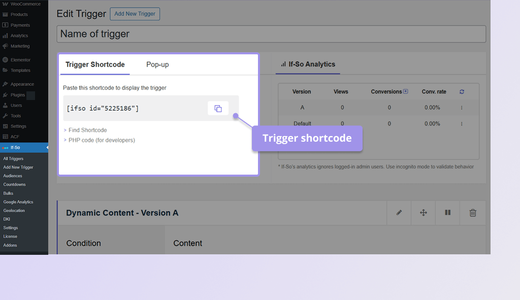 trigger shortcode