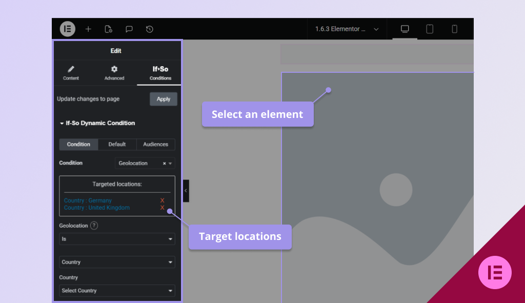 Elementor target locations