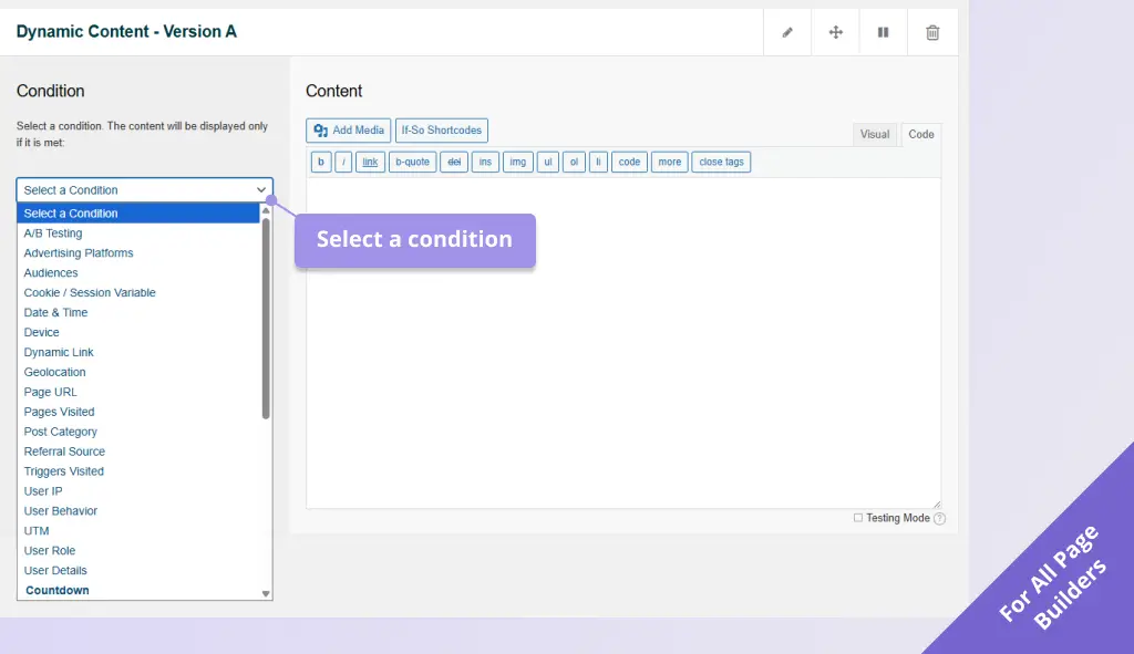 Dynamic CSS: Conditional website design 2 Select a condition