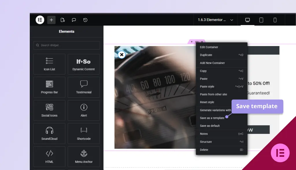 save template elementor