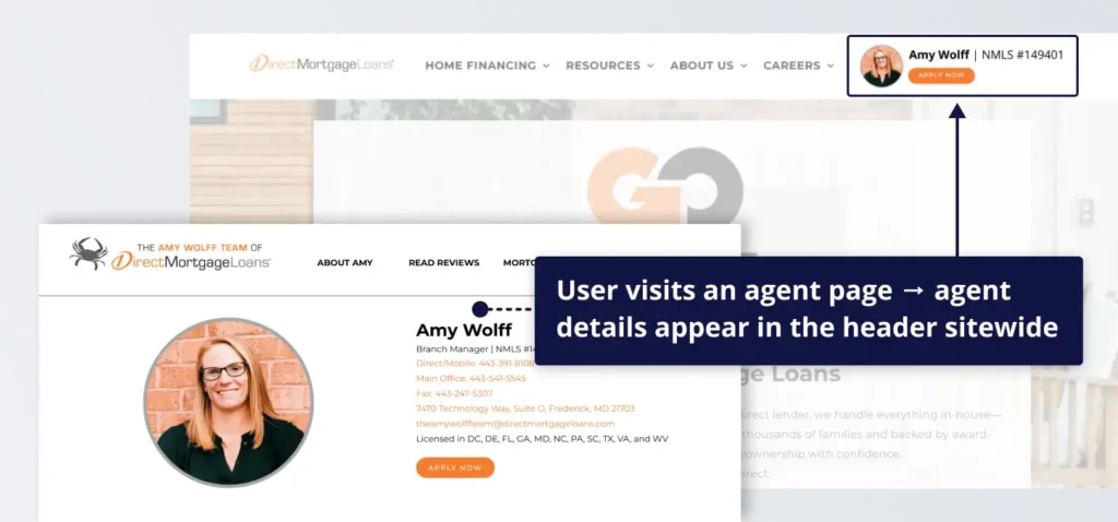 Agent details based on page URL condition