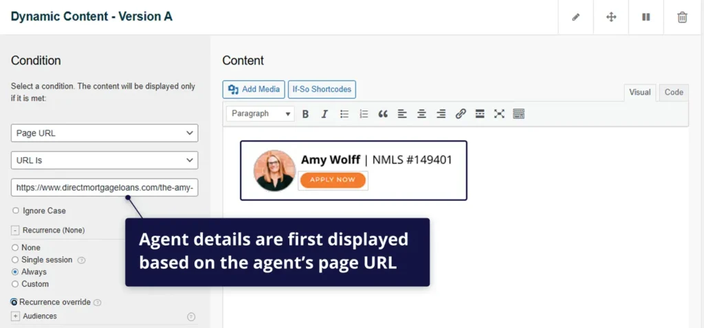 The page URL condition