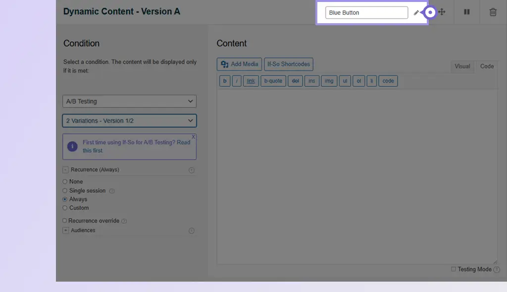 How to Set Up A/B Testing 6 Name the Version 1